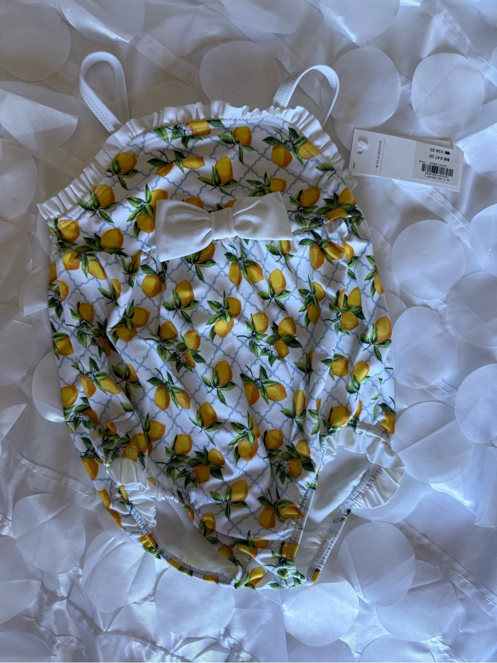 Janie and Jack White One-Piece Swimsuit with Yellow Lemon Print